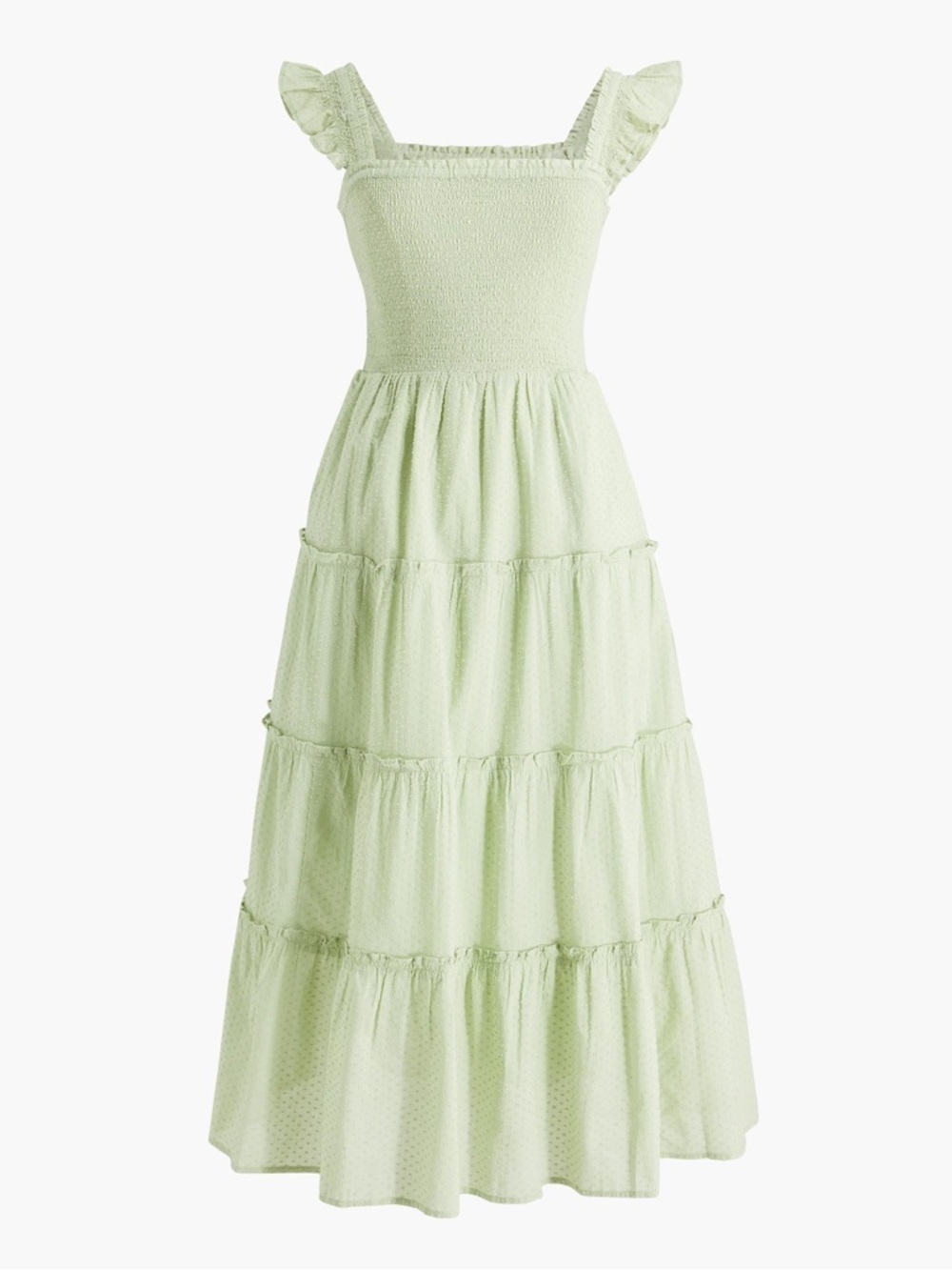 J.Crew Swiss Dot Smocked Tiered Midi Dress Sage Green XXS